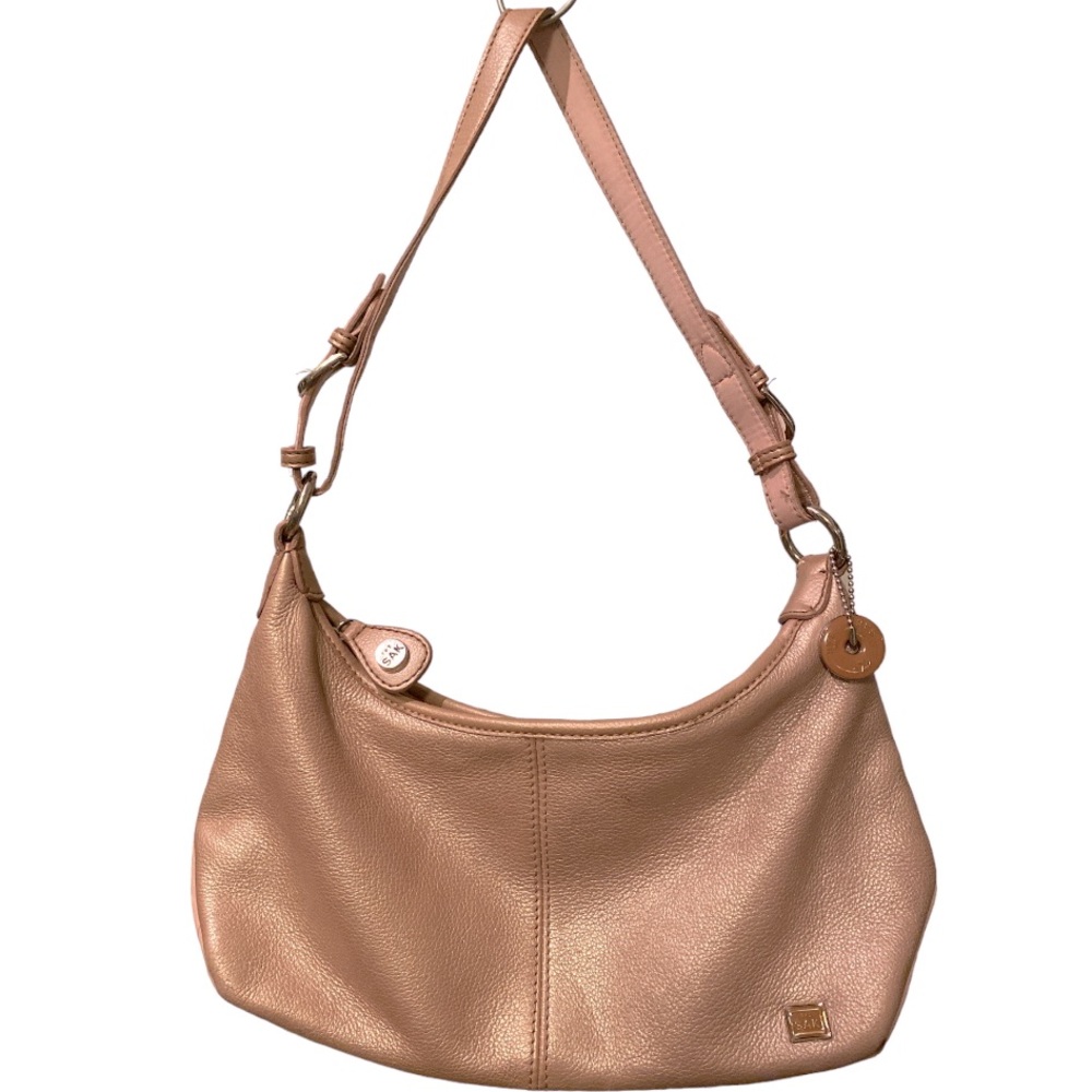 The Sak Blush Pink Pebbled Leather and Nylon Hobo Style Bag